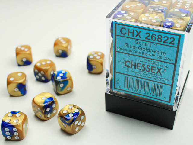 12mm D6 Dice Block: Gemini Blue-Gold/White