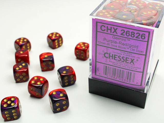 12mm D6 Dice Block: Gemini Purple-Red/Gold