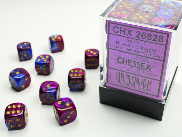 12mm D6 Dice Block: Gemini Blue-Purple/Gold