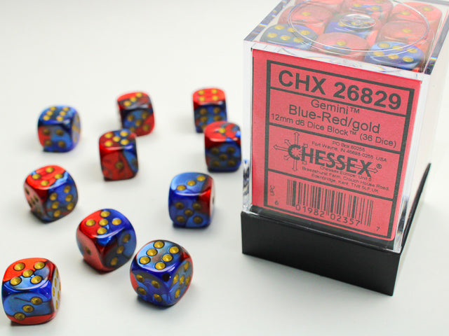 12mm D6 Dice Block: Gemini Blue-Red/Gold