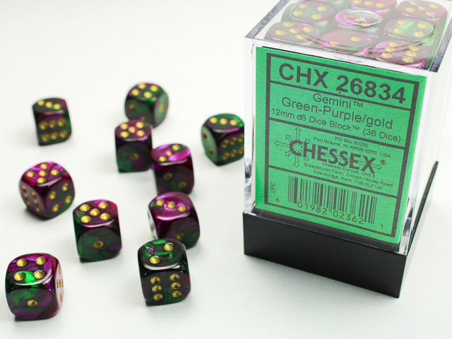 12mm D6 Dice Block: Gemini Green-Purple/Gold