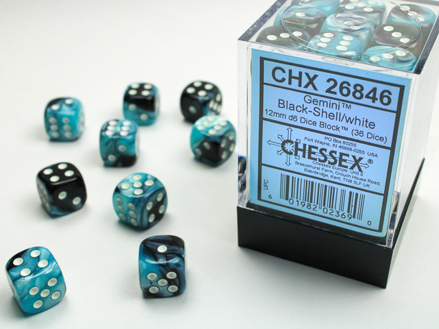 12mm D6 Dice Block: Gemini Black-Shell/White