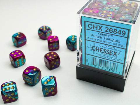 12mm D6 Dice Block: Gemini Purple-Teal/Gold