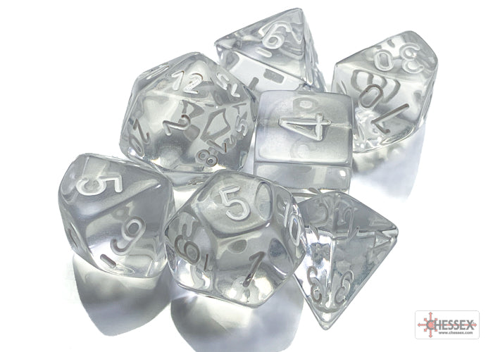 Polyhedral 7 Die Set: Translucent Clear/White