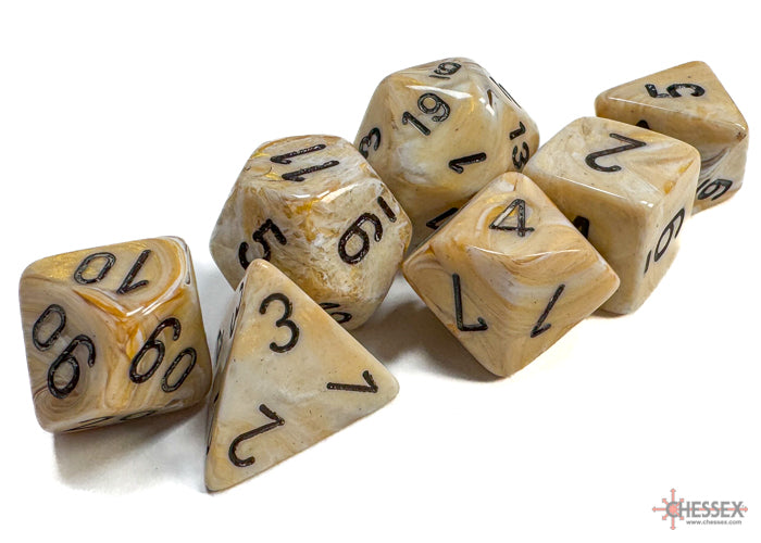 Polyhedral 7 Die Set: Marble Ivory/Black