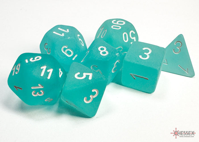 Polyhedral 7 Die Set: Frosted Teal/White