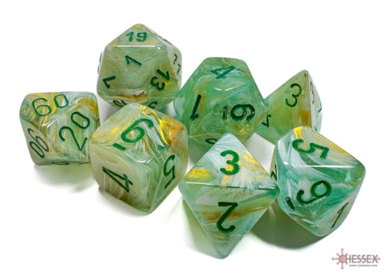 Polyhedral 7 Die Set: Marble Green/Dark Green