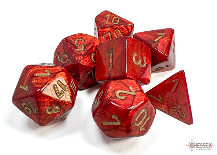 Polyhedral 7 Die Set: Scarab Scarlet/Gold