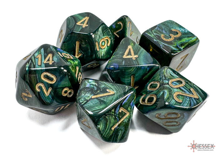 Polyhedral 7 Die Set: Scarab Jade/Gold