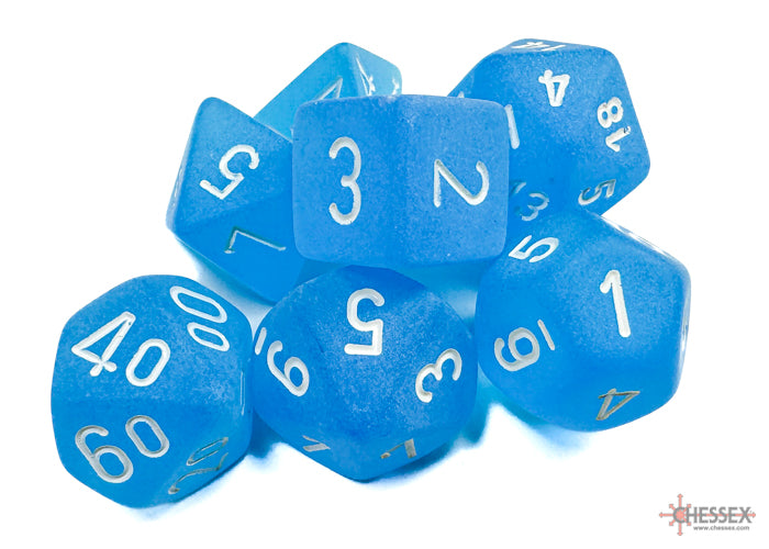 Polyhedral 7 Die Set: Frosted Caribbean Blue/White