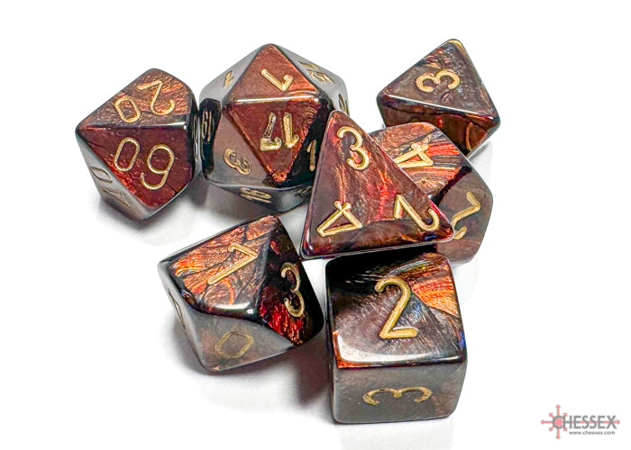 Polyhedral 7 Die Set: Scarab Blue Blood/Gold