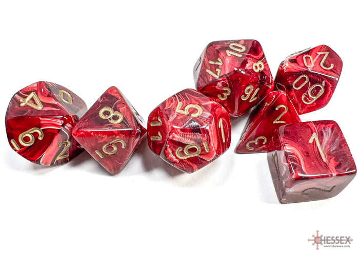 Polyhedral 7 Die Set: Vortex Burgundy/Gold