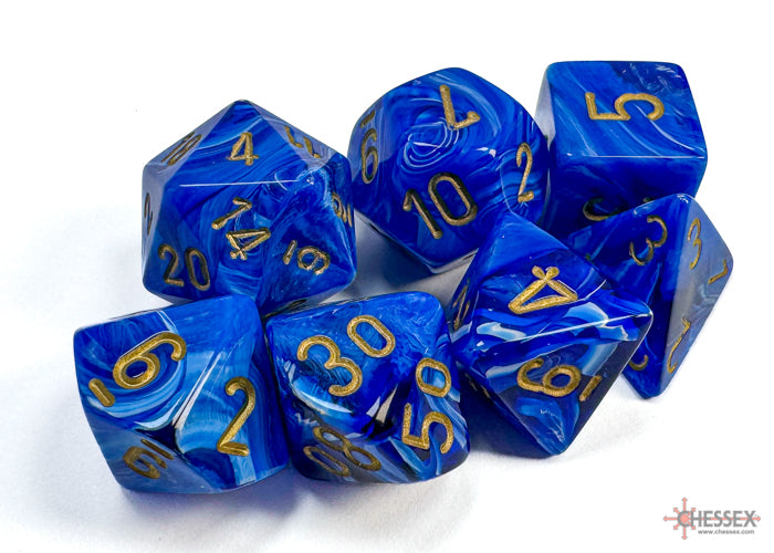 Polyhedral 7 Die Set: Vortex Blue/Gold