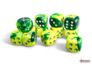 D6 Dice Block: Gemini Green-Yellow/Silver