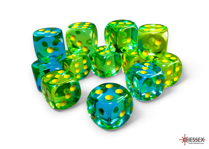 D6 Dice Block: Gemini Transluscent Green-Teal/Yellow