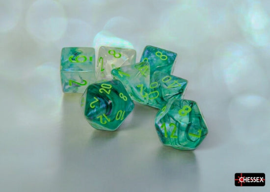 Polyhedral 7 Die Set: Borealis Kelp/Light Green