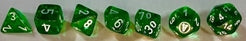 Polyhedral 7 Die Set: Translucent Green/White