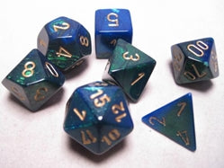 Polyhedral 7 Die Set: Gemini Blue-Green/Gold