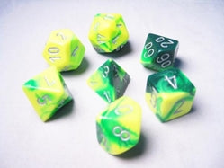 Polyhedral 7 Die Set: Gemini Green-Yellow/Silver