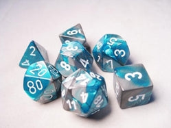 Polyhedral 7 Die Set: Gemini Steel-Teal/White