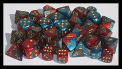 Set Of 10 D10 Dice: Gemini Red-Teal/Gold