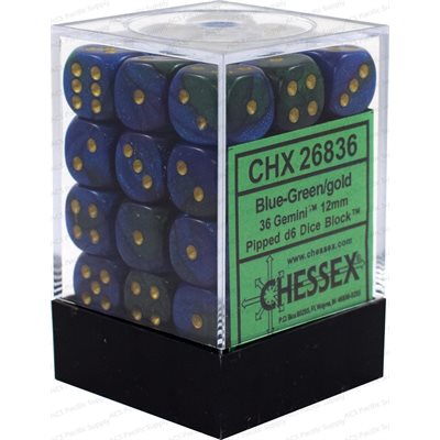 12mm D6 Dice Block: Gemini Blue-Green/Gold