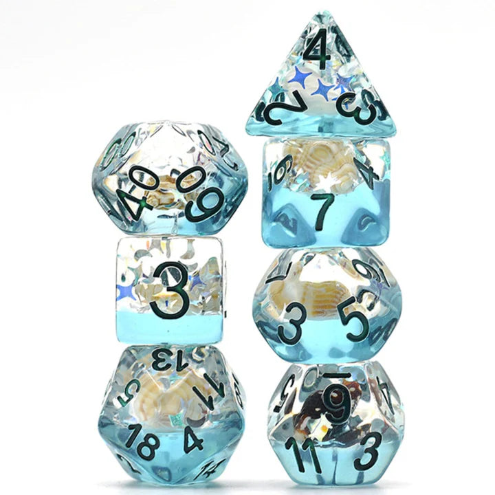 RPG Dice Set - Blue and Gold Beach Conch