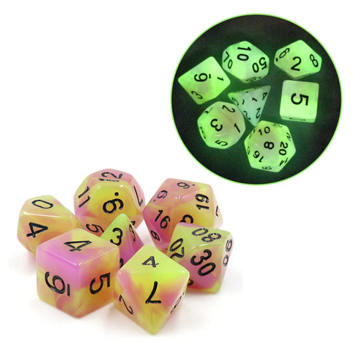 RPG Dice Set - Glow in the Dark Tulip