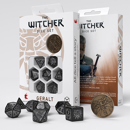 The Witcher Dice Set With Coin - Geralt (Silver Wolf)