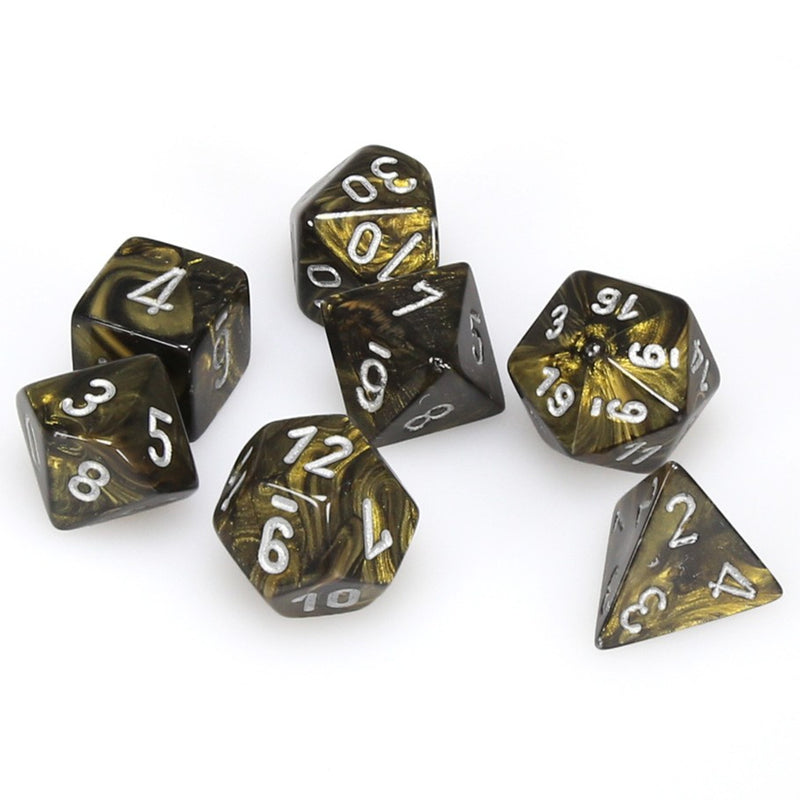 Polyhedral 7 Die Set: Leaf Black Gold/Silver