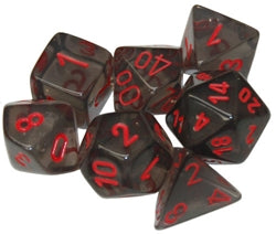 Polyhedral 7 Die Set: Translucent Smoke/Red