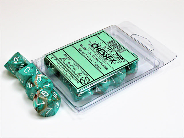 Set Of 10 D10 Dice: Marble Oxi-Copper/White