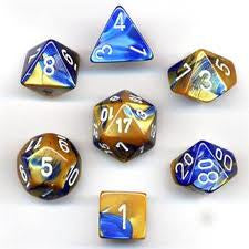 Polyhedral 7 Die Set: Gemini Blue-Gold/White