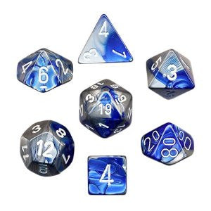 Polyhedral 7 Die Set: Gemini Blue-Steel/White