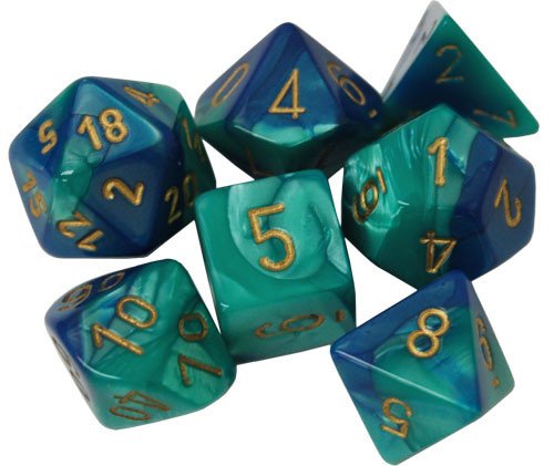 Polyhedral 7 Die Set: Gemini Blue-Teal/Gold