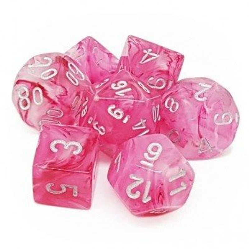 Polyhedral 7 Die Set: Ghosly Glow Pink/Silver