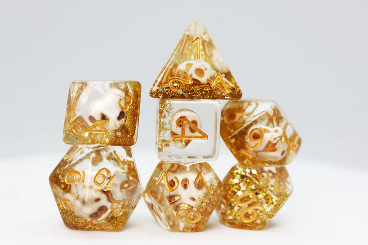 RPG Dice Set - Skull And Gold Glitter