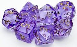 Polyhedral Lab Dice - Lavender/Gold 7-Dice Set