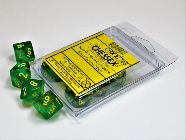 Set Of 10 D10 Dice: Borealis Maple Green/Yellow