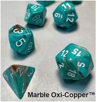 Polyhedral 7 Die Set: Marble Oxi-Copper/White