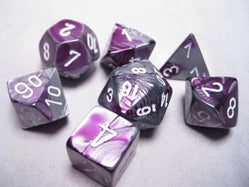 Polyhedral 7 Die Set: Gemini Purple-Steel/White