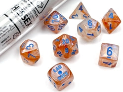 Polyhedral Lab Dice: Borealis Rose Gold/Light Blue