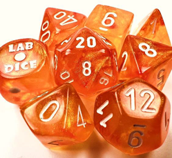 Polyhedral Lab Dice: Borealis Blood Orange/White