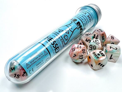 Polyhedral Lab Dice: Lustrous Sea Shell/Black