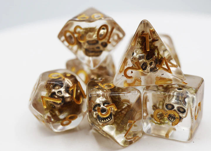 RPG Dice Set - Silver Pirate Skull