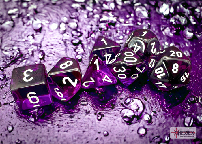 Polyhedral 7 Die Set: Translucent Purple/White