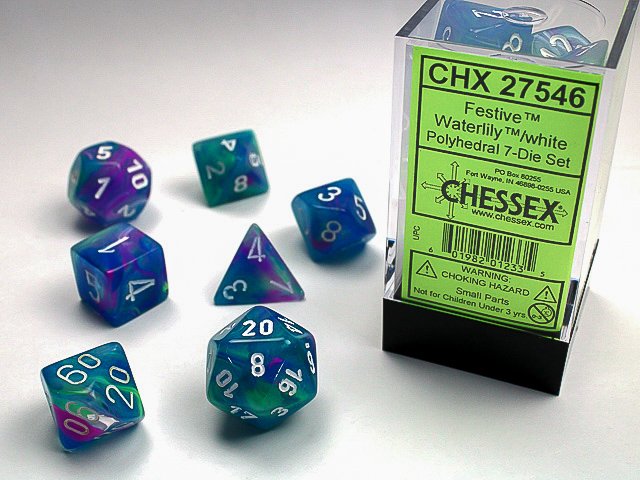 Polyhedral 7 Die Set: Festive Waterlily/White